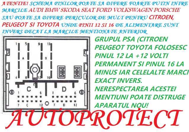 Adaptor EURO ISO QUADLOCK tata mama Skoda Audi cablu mufa radio CD