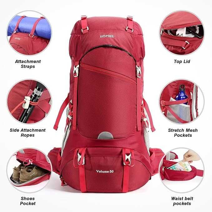 Туристическа раница HOMIEE 50L с дъждобран, многофункционална