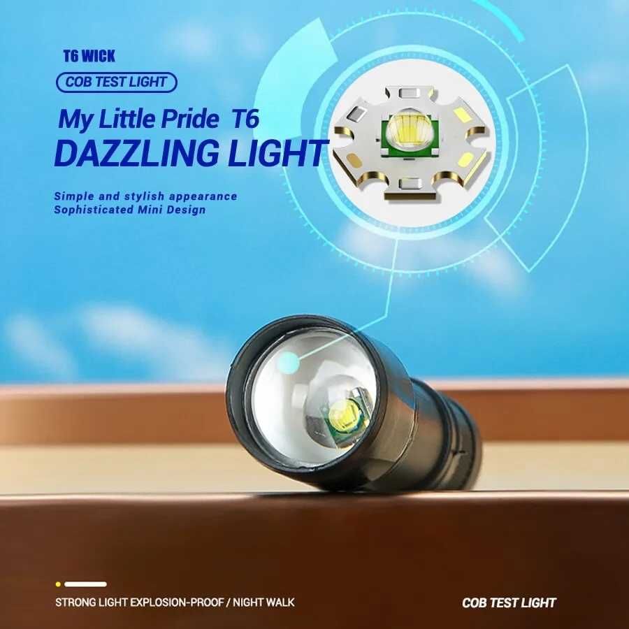 Mini lanterna LED T6 cu acumulator 3 moduri