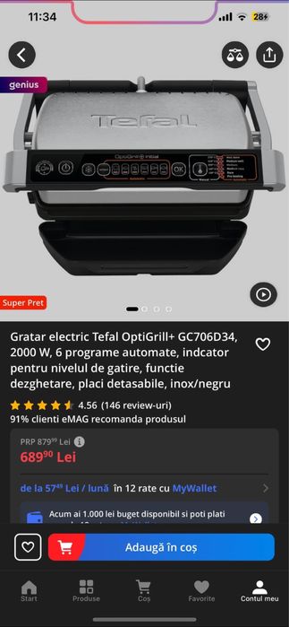Tefal OptiGrill 2000W 2-3 folosiri