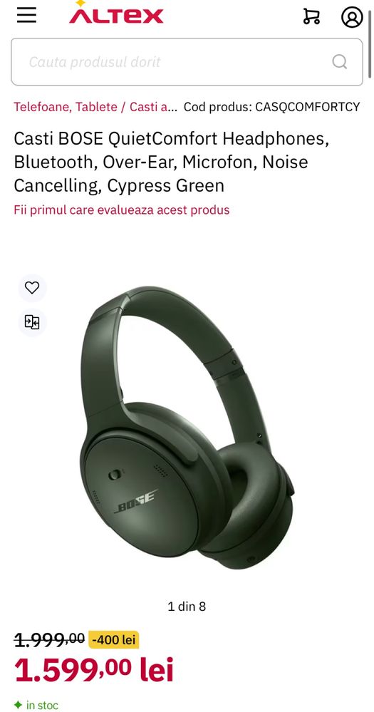 MDM vinde: Casti Bose Quietcomfort Headphones, Cypress Green.