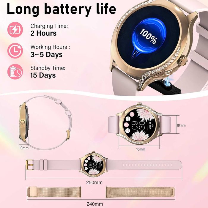 Brenth Смарт часовник за жени с функция за обаждане, IP68, iOS/Android