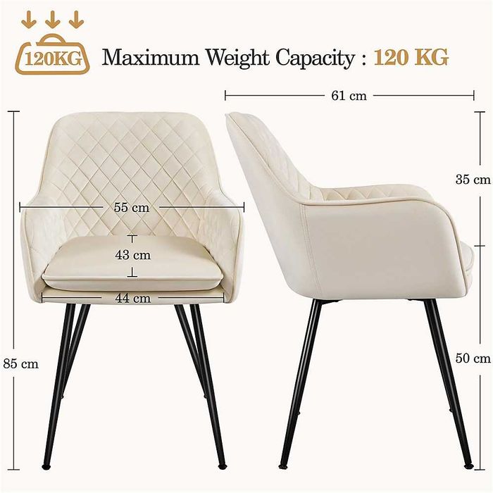 Set 2 scaune dining catifea cu picioare metalice |S 614341 Beige(2pcs)