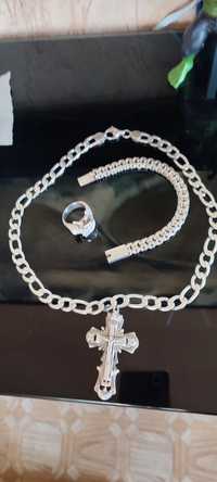 Продается серебряная цепочка крест печатка браслет