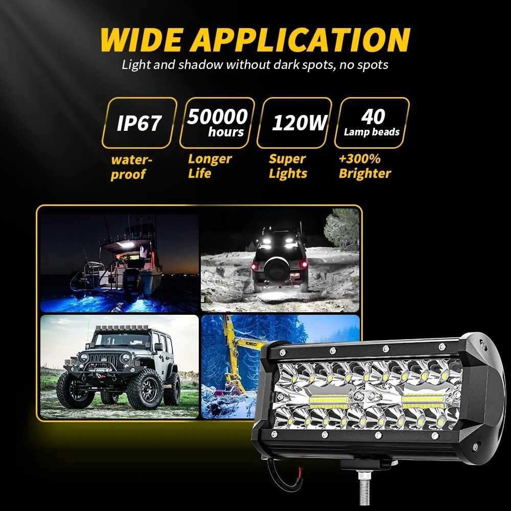 120W COMBO LED Фарове с Окабеляване Реле Бутон Диодни Фарове с Кабели