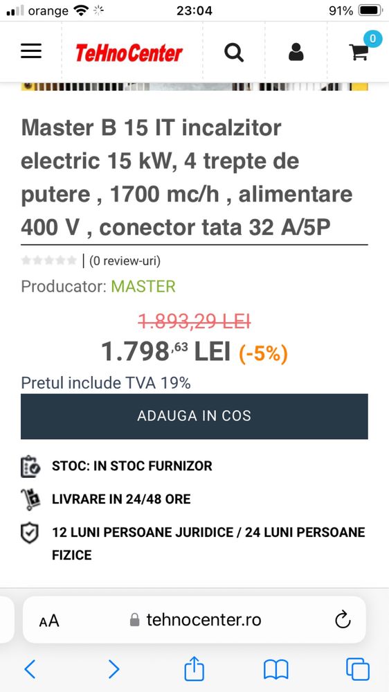 Aeroterma Electrica 15 kw