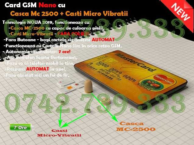 Card GSM + Casca de Copiat BONUS 3xBaterii 337 +SIM Card Casca Copiat