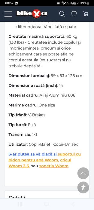 Vând bicicleta Woom 2 + casca woom XS
