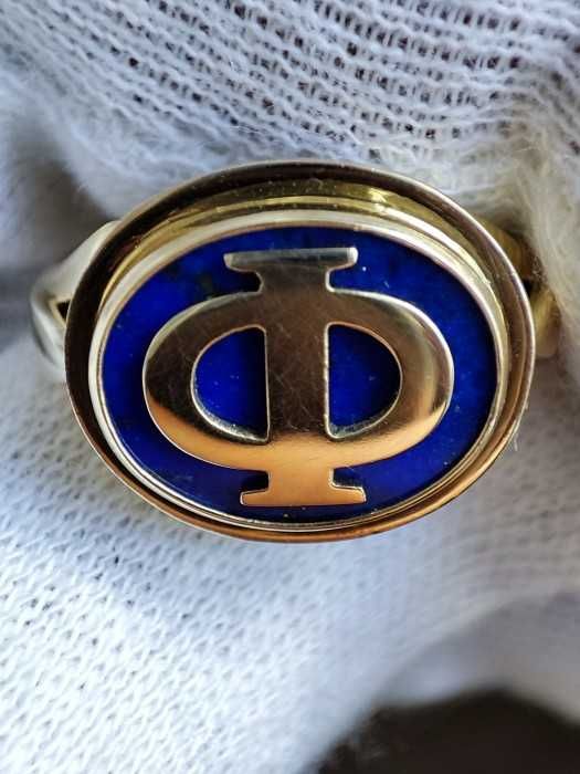 Inel Aur 18K Simbol Phi Φ Cu Lapis Lazuli Unicat ghiul aur barbatesc