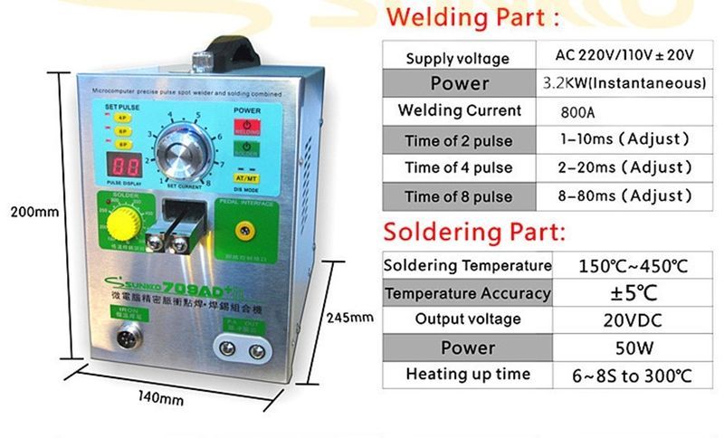 Апарат за точкова заварка SUNKKO 709AD+ 3.2KW и консумативи
