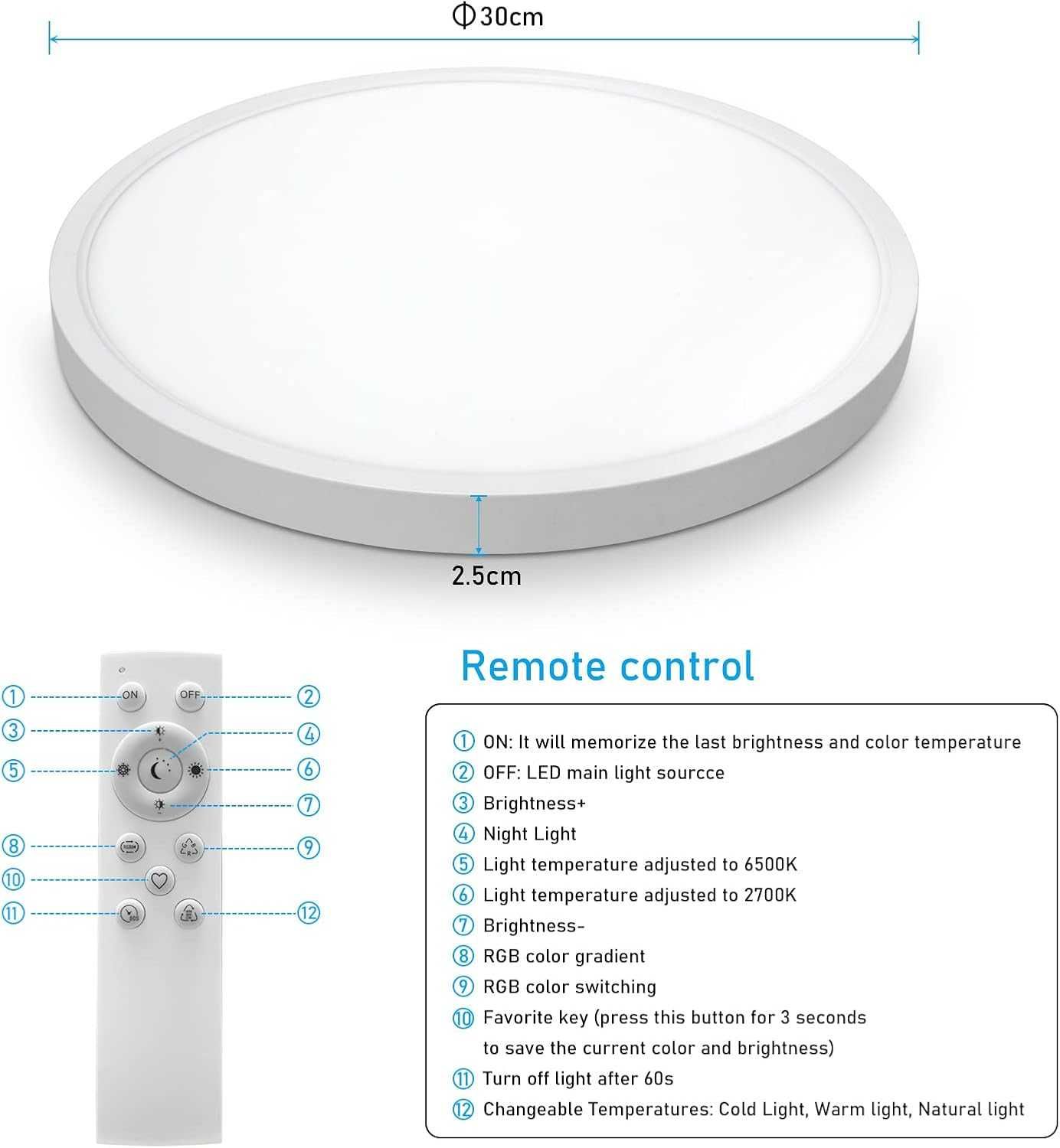 НОВA! Смарт LED таванна лампа, плафон 24W с дистанционно, 30см RGB