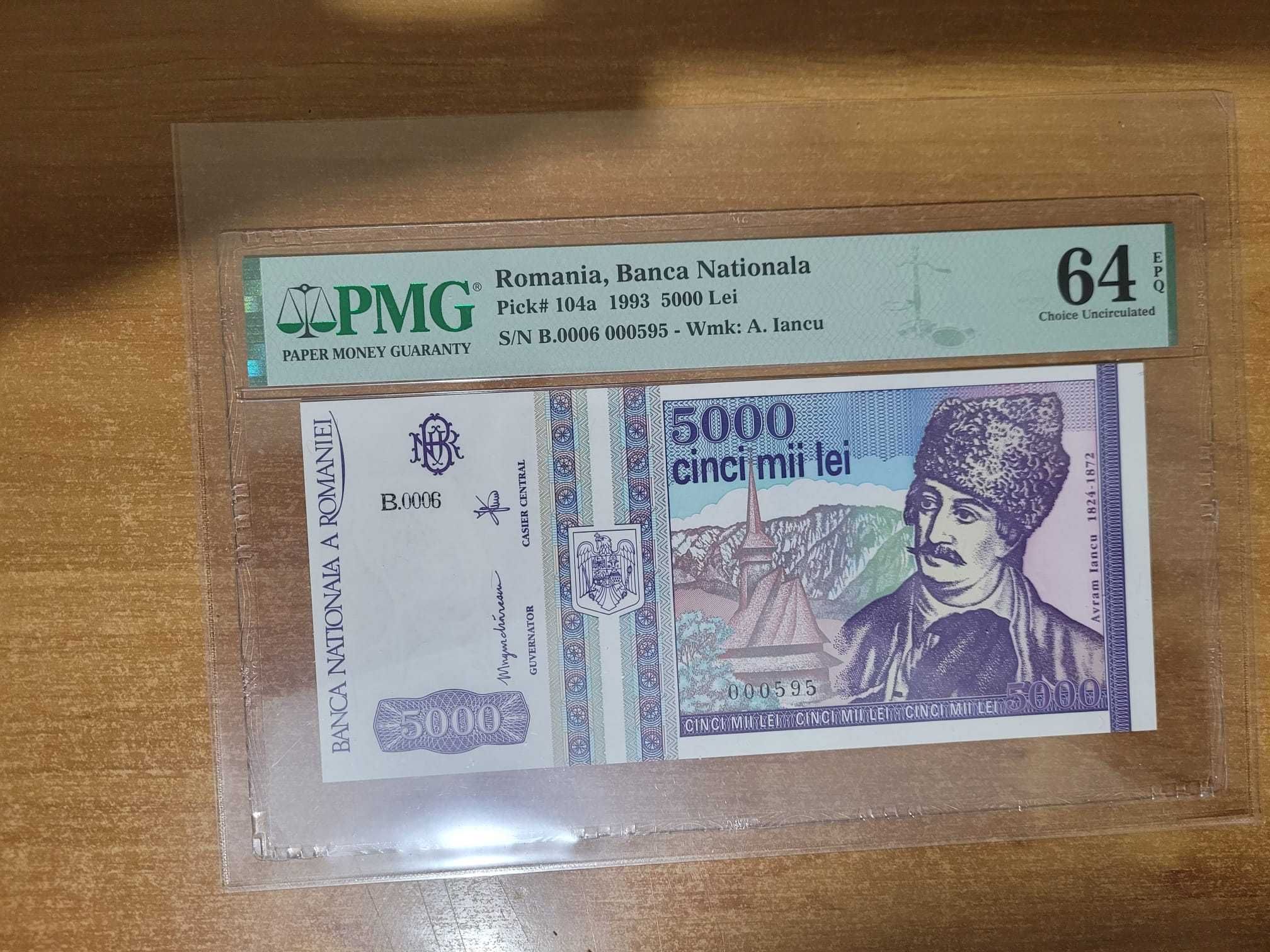 Bancnota 5000 lei din 1993 gradata  PMG64 EPQ