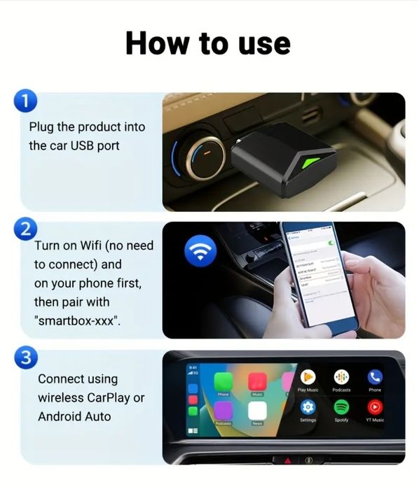 2-в-1 Безжичен CarPlay & Android Auto Адаптер