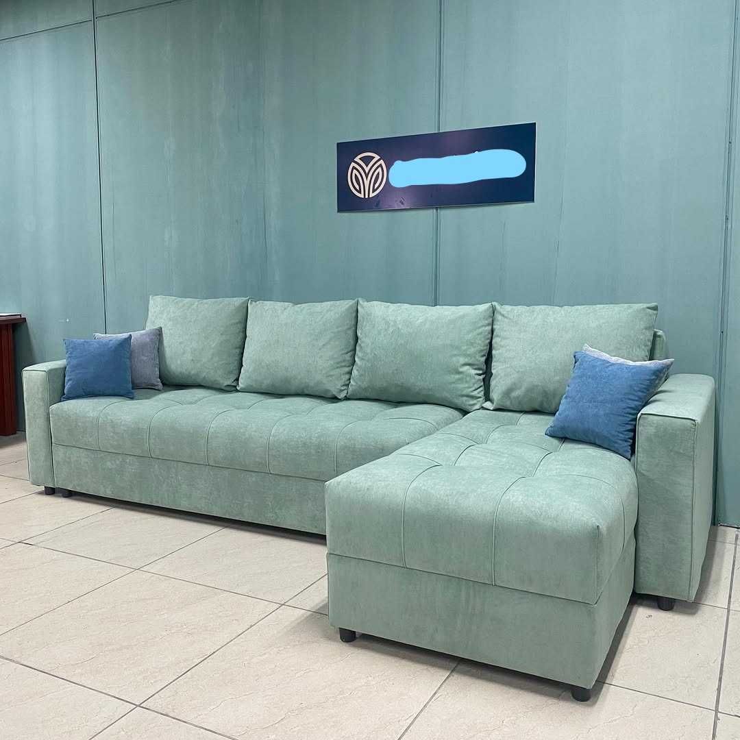 Угловой диван 2800x1500 с ящиками и подушками доставка Алматы ЛДСП див