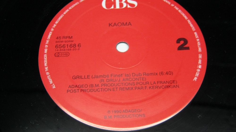 Disc vinil,Kaoma,Maxi,45/12".Grille(Jambe Finet'La)1990.