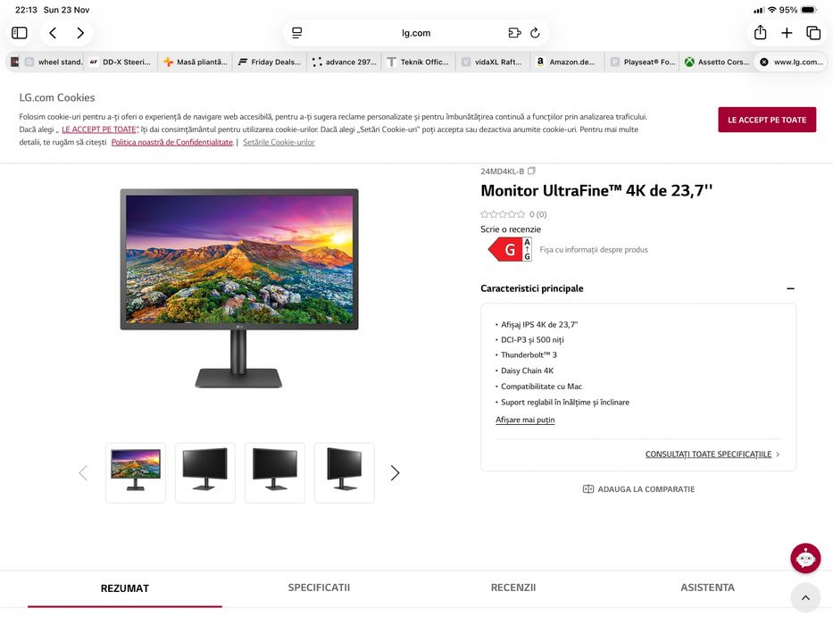 Monitor LG UltraFine 4K 23,7” Compatibil MAC