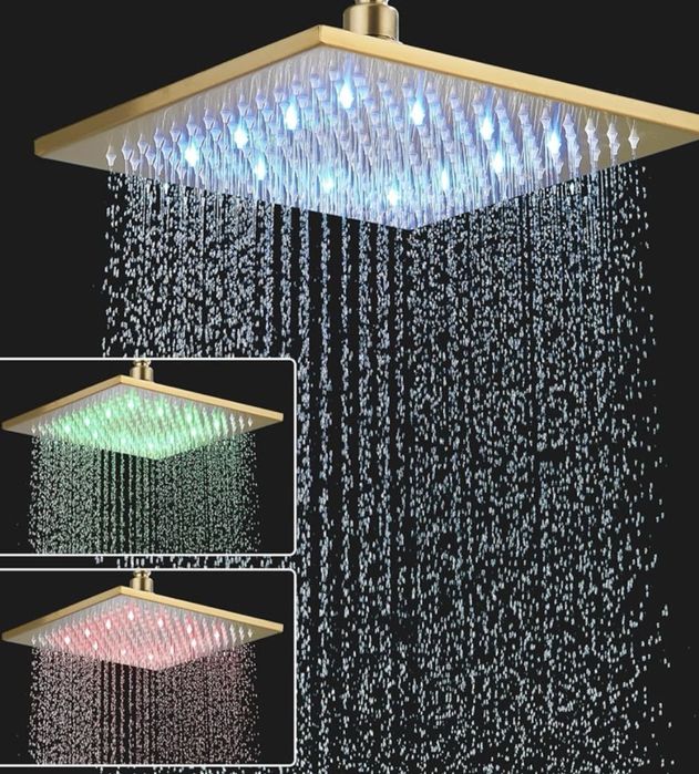 JUNSOTTOR Cap de duș cu LED de 16" cu efect de ploaie