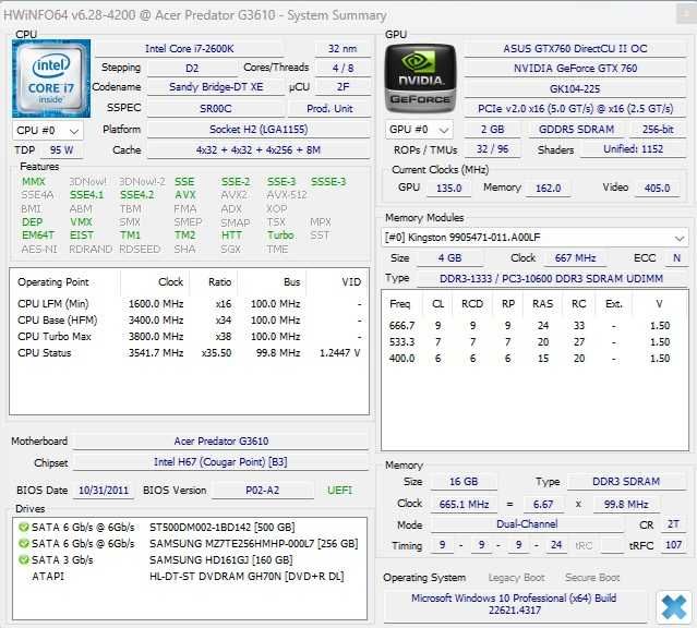 Calculator Unitate PC Gaming Acer Predator I7 2600K Ram 16Gb GTX 760