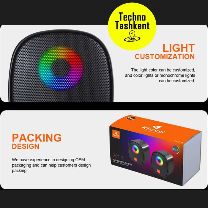 Kомпьютерные колонки Kisonli X11, RGB, стерео (Dostavka Bor)