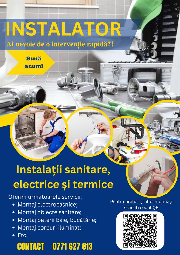 Instalator sanitare, electrice, termice non stop(interventii)