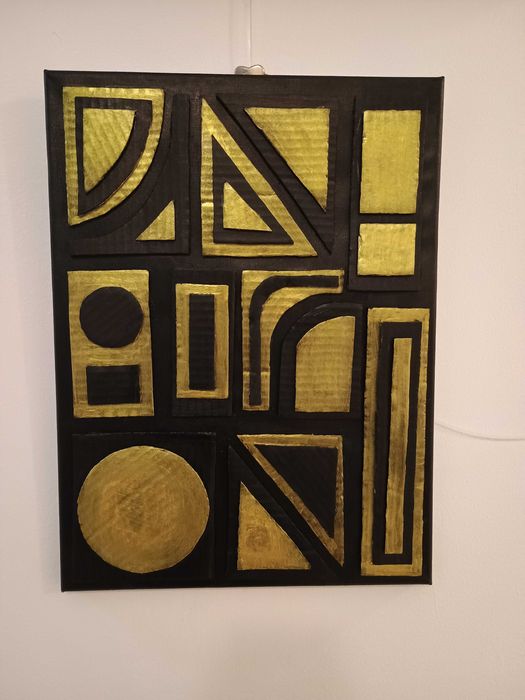 Tablou decorativ auriu-negru – colaj modern, ideal cadou, preț mic