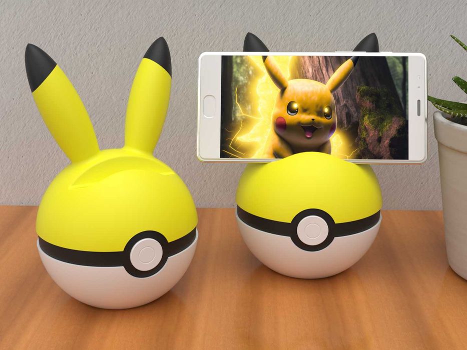 Suport telefon Pokéball Pikachu – printat 3D, design unic