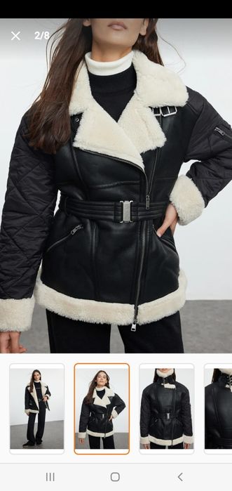 Geaca tip cojoc cu blana alba