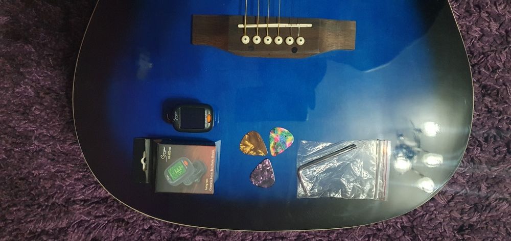 Vand set chitara acustica 41'' Smiger 4/4 Cutaway albastra cu husa