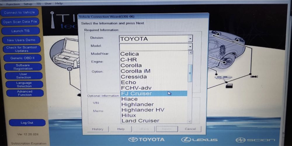 Diagnoza/Tester dedicat Toyota/Lexus MINI-VCI Techstream v18.00.008