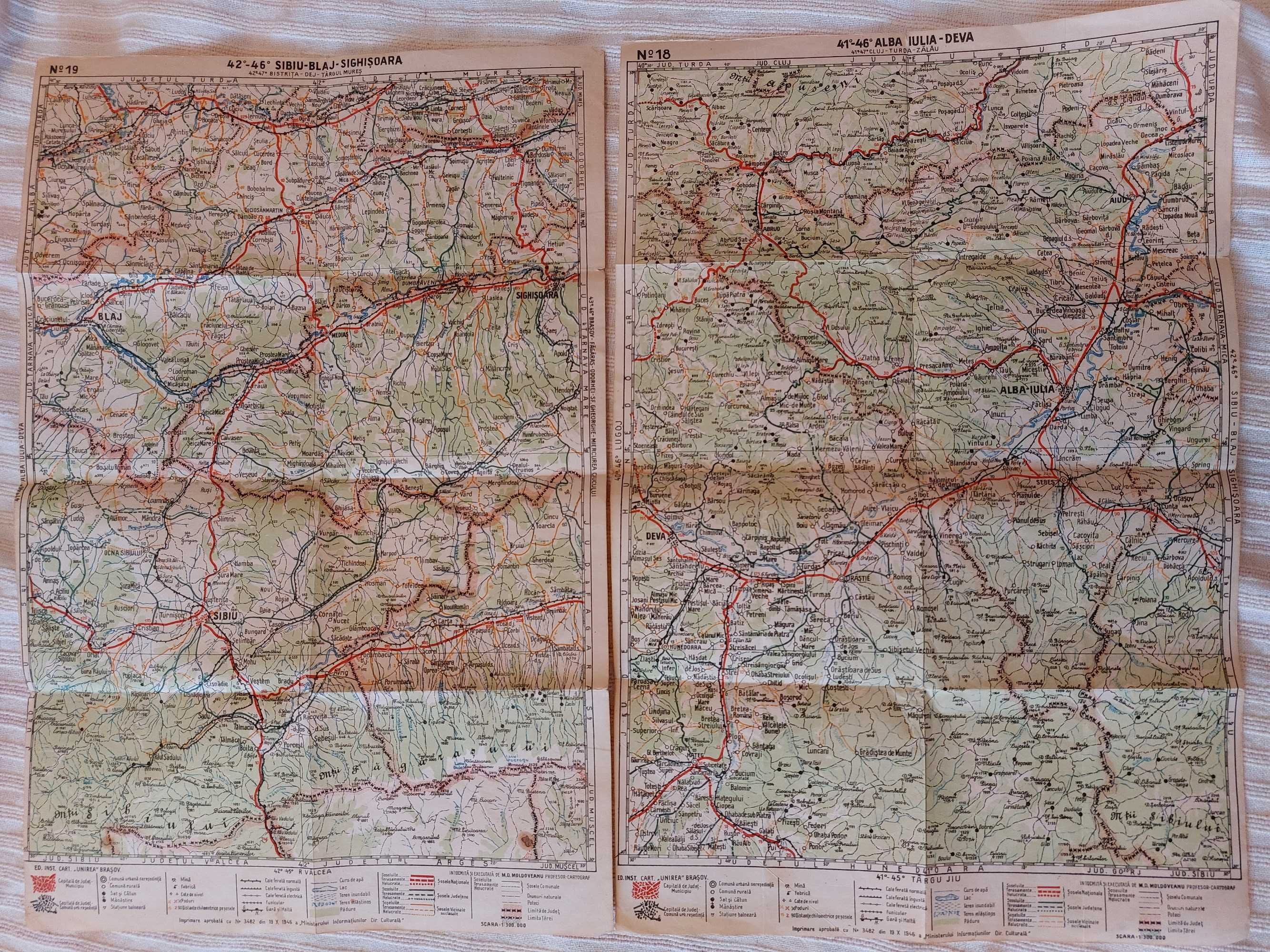 7 harti vechi + ziar Scanteia, anii 1950-1960