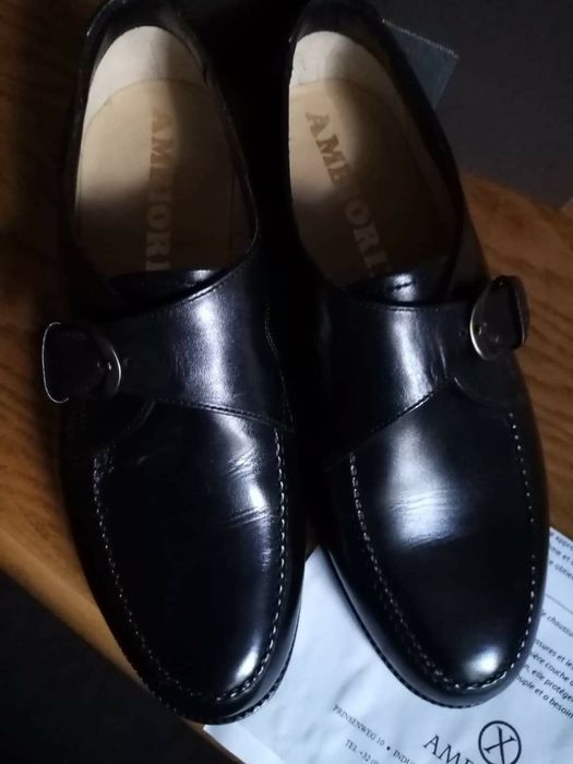 Pantofi piele lux marcă AMBIORIX noi ,culoare negru 40, lucrati manual