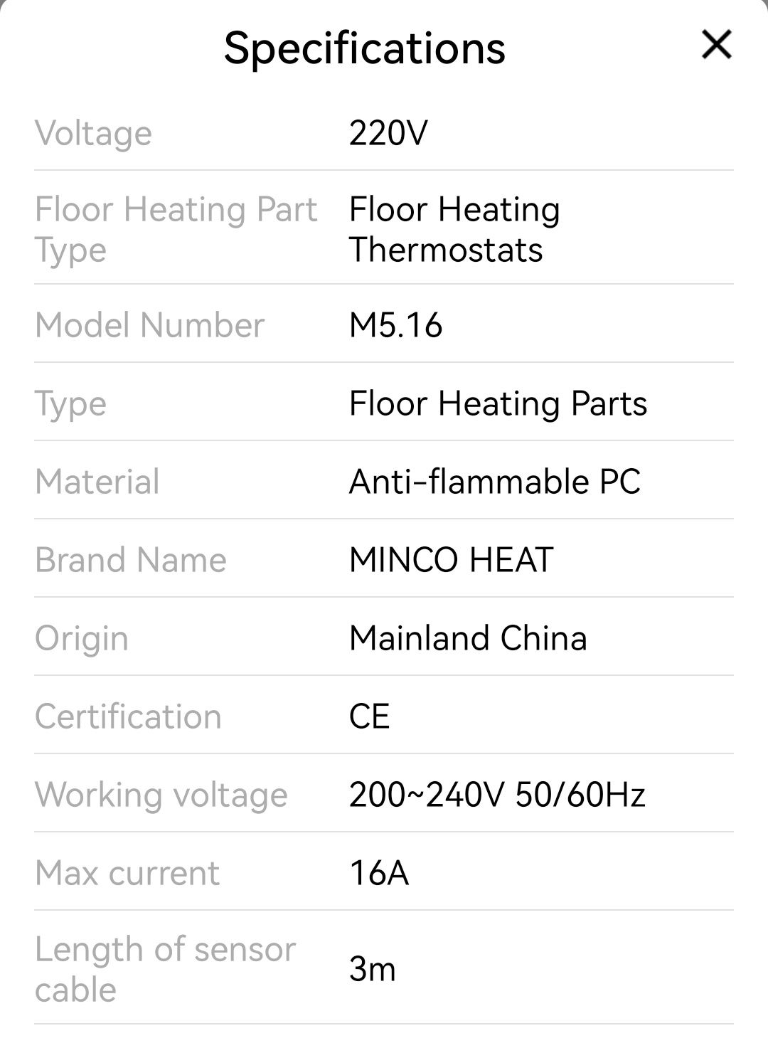 Стаен термостат за електрическо подово отопление Ръчен 220V 16A