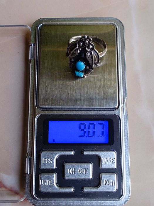 Inel argint cu turcoaz natural – model floral mexican , posibil Navajo