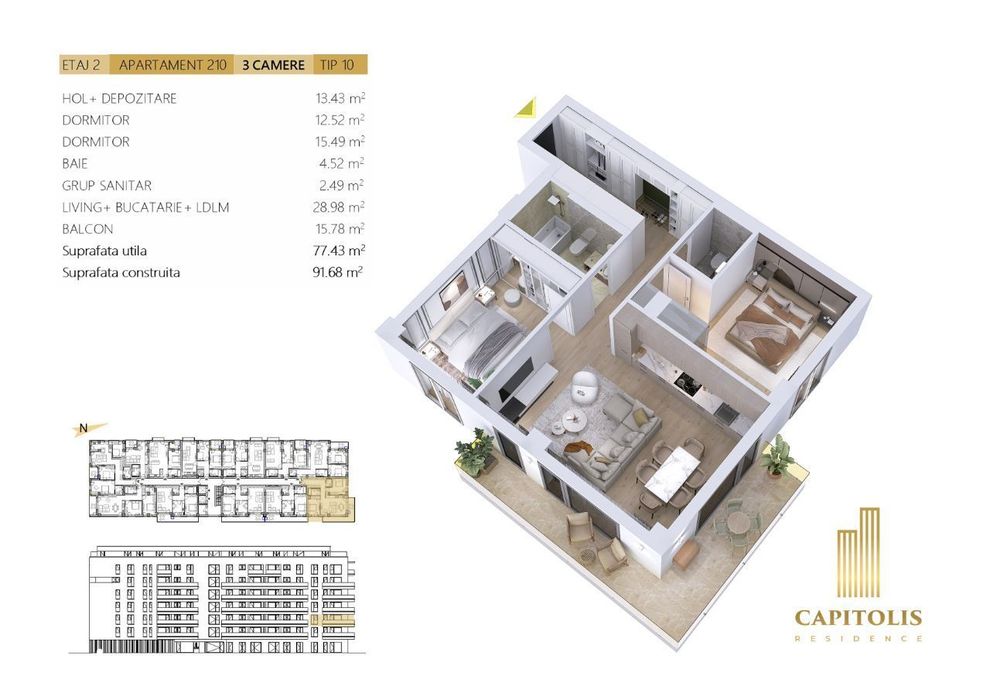 Apartament cu 3 camere cu terasă, Capitolis Residence
