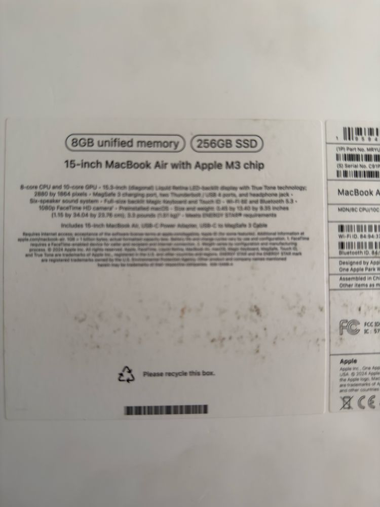 MacBook Air 15  M3. 8/256 Midnight