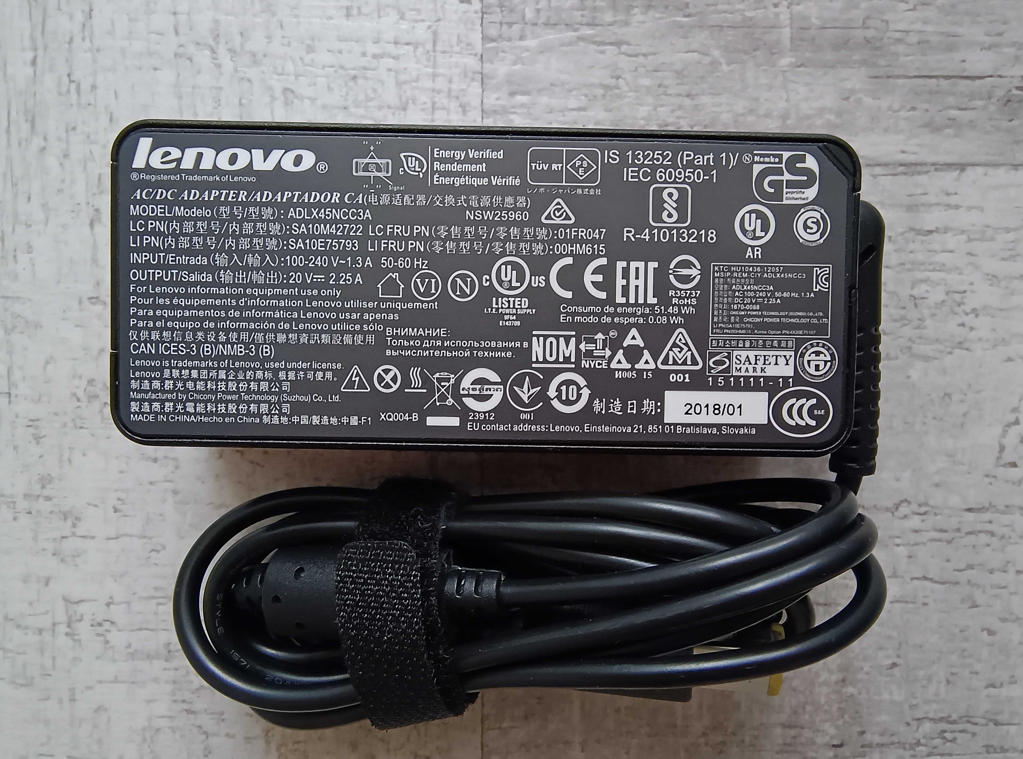 Încărcător original Lenovo 45W 2,2A. Model ADLX45NCC3A. Impecabil!