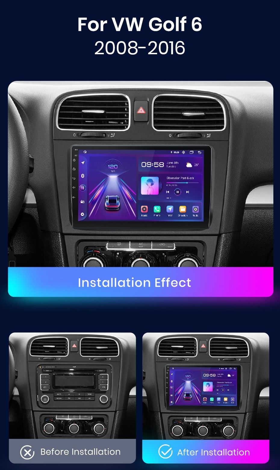LCD Android player dedicat VW Golf 6 [2008--2016]