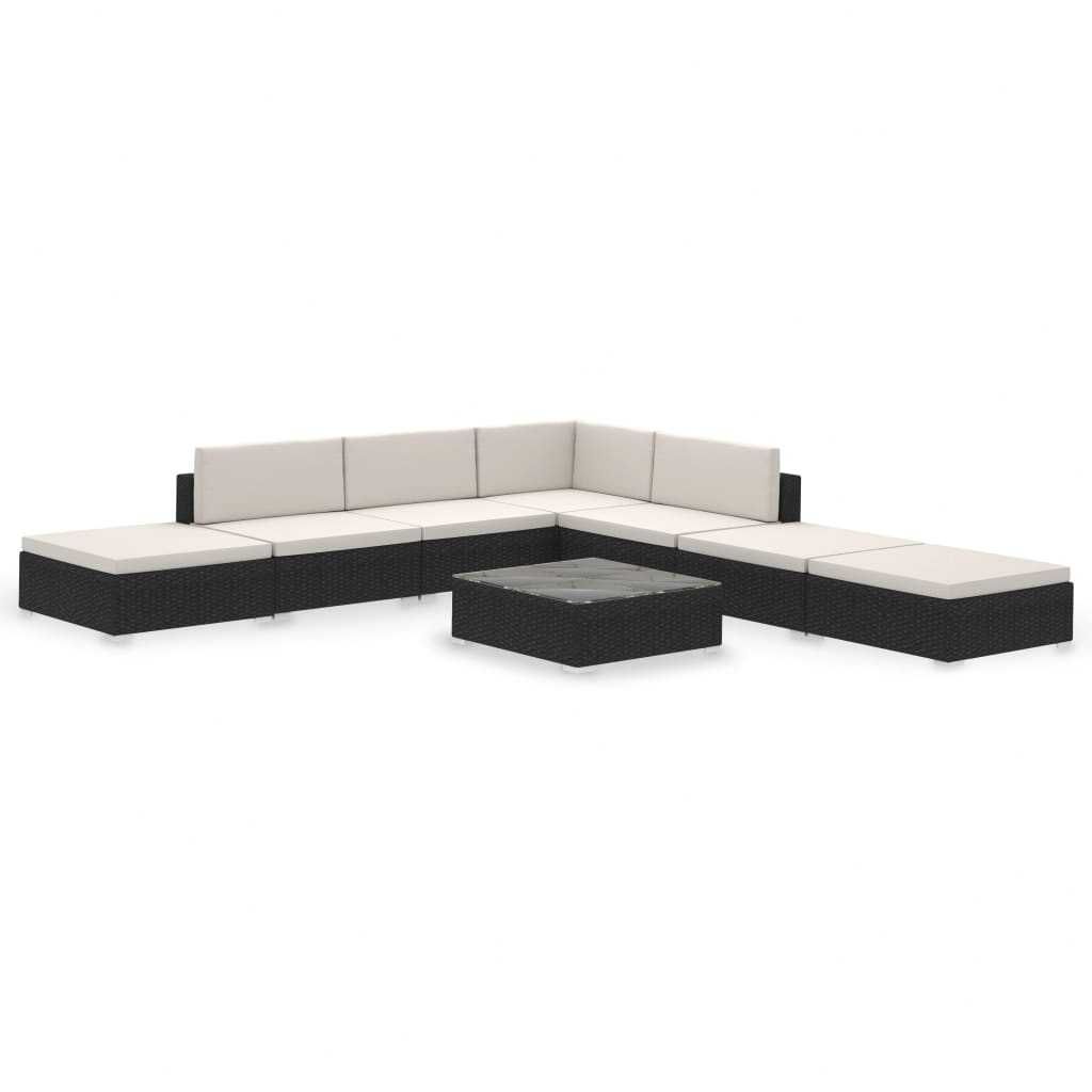 Set mobilier de gradina/terasa canapea/coltar Negru/Crem Ratan IMOLA