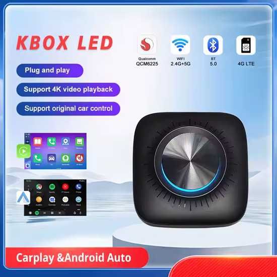 Безжиченн Карплей адаптер Kbox Led 6225 Android 13 Youtube 4g tf card
