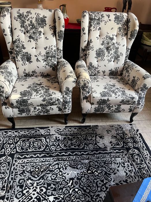 Set 2 fotolii, stofă motive florale