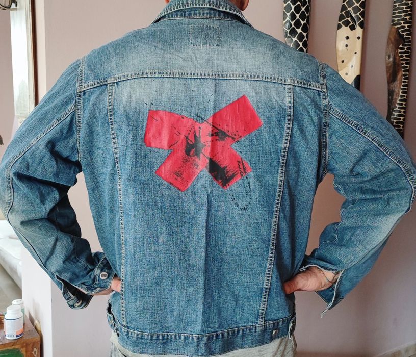 Мъжки винтидж оригинални маркови дънкови якета графити надписи М L Xl