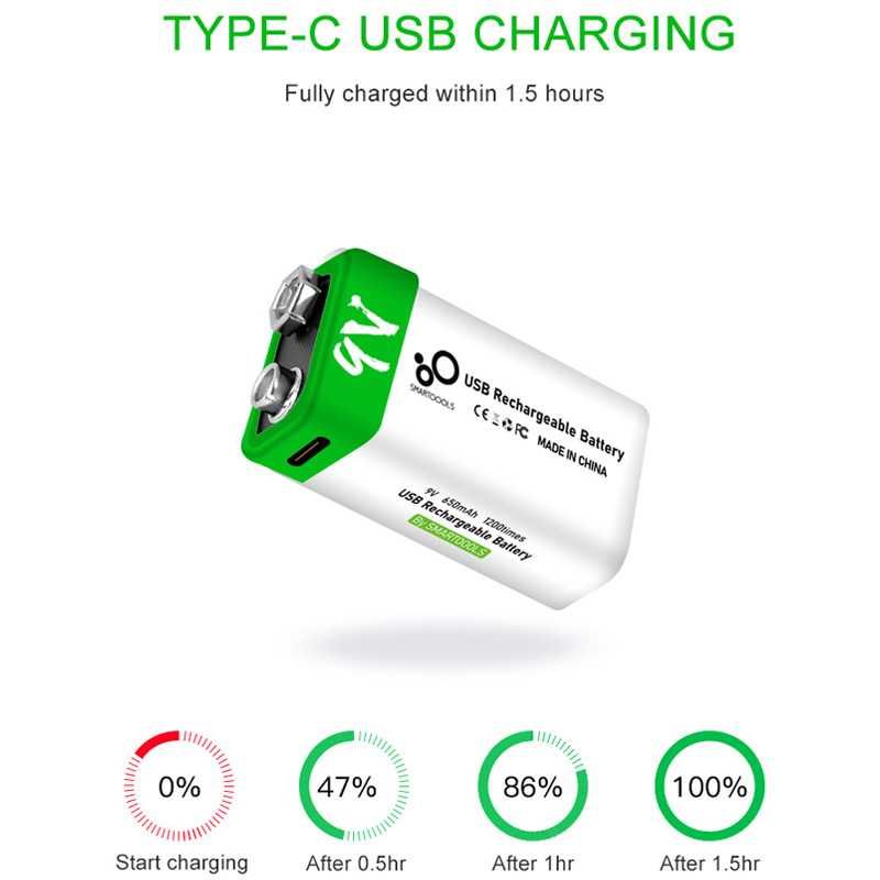 Акумулаторни Батерии 9V Aкумулаторна Батерия USB  Презареждащи