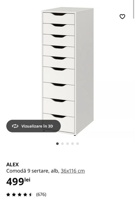 ALEX Comodă 9 sertare, alb, 36x116 cm