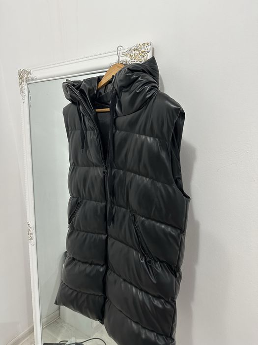 Дамски кожен дълъг елек