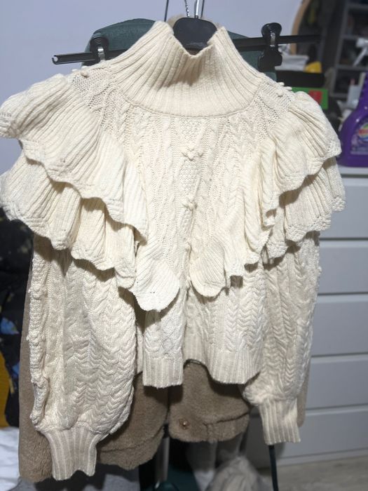 Pulover volane zara S damă crem