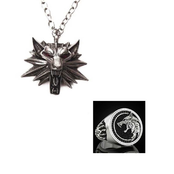 Set medalion pandantiv colier + lantisor + inel The Witcher +CADOU
