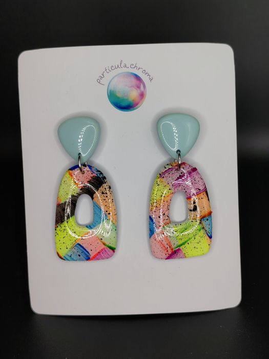 Cercei lut polimeric funky retro neon lucrați manual