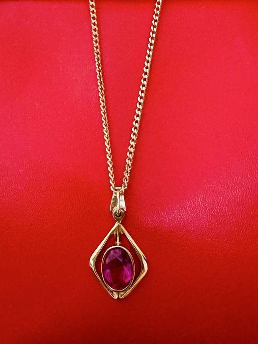 Золотой кулон СССР 583 проба с Корундом Рубина