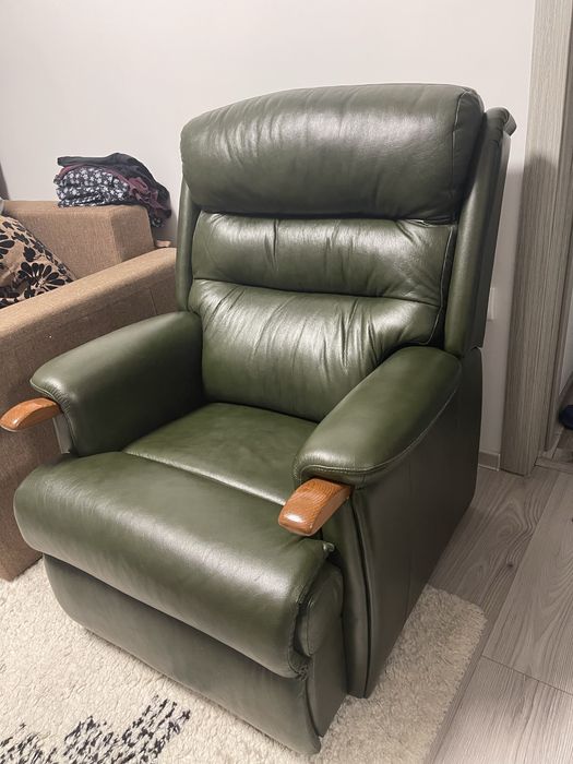 Fotoliu din piele modern cu manere de lemn si roti