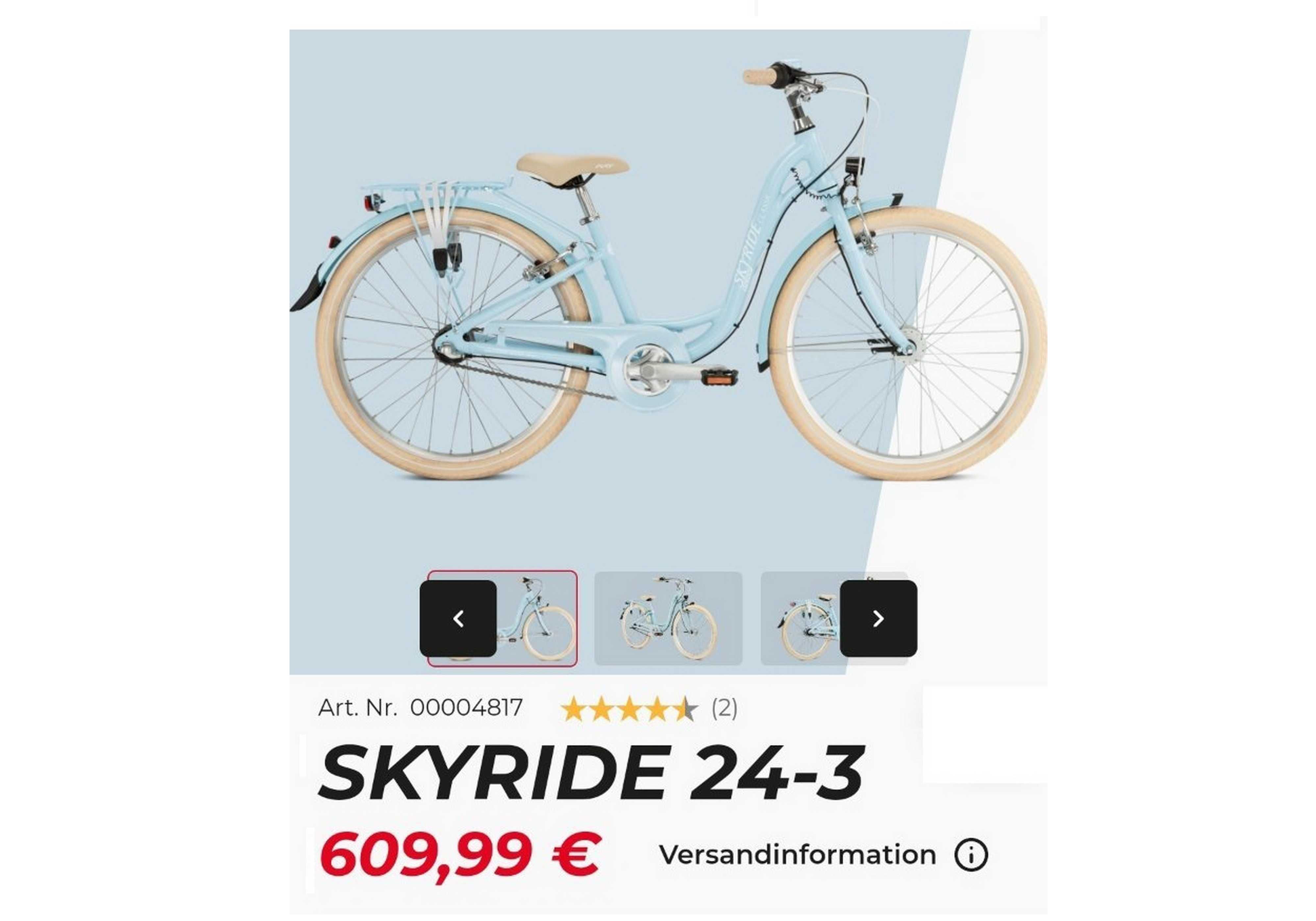 Bicicletă copii Puky Skyride 24’ City light ALUMINIU 3 vit. - albastru